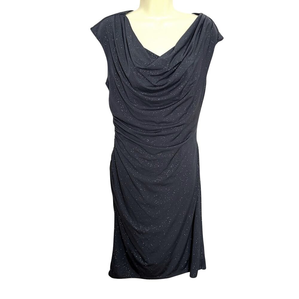 Ronni Nicole Silver Glitter Y2K Vintage Ruched Cowl Neck Dress